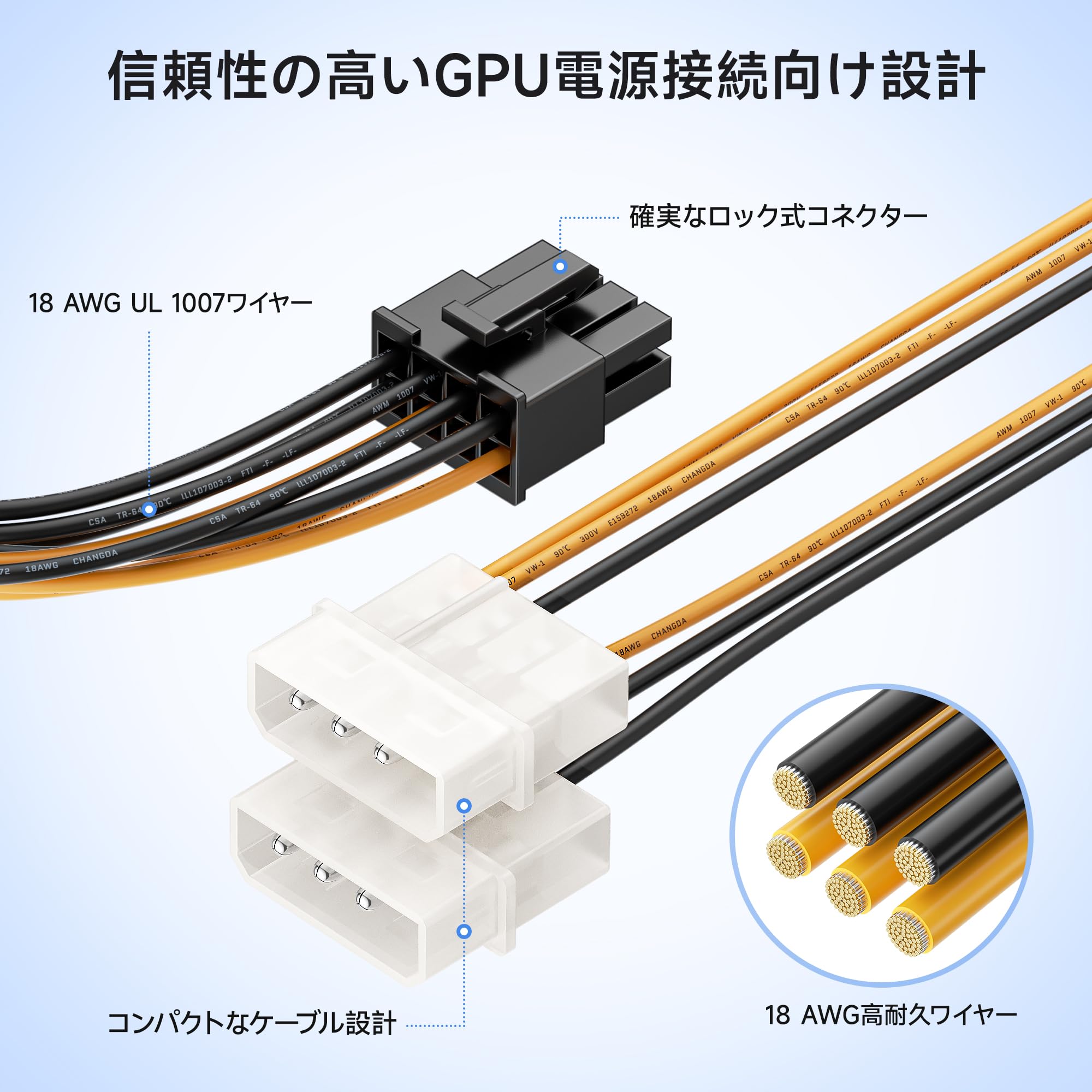 Amazon | Cable Matters 2本セット 8ピンPCIe Molex 電源ケーブル 11cm